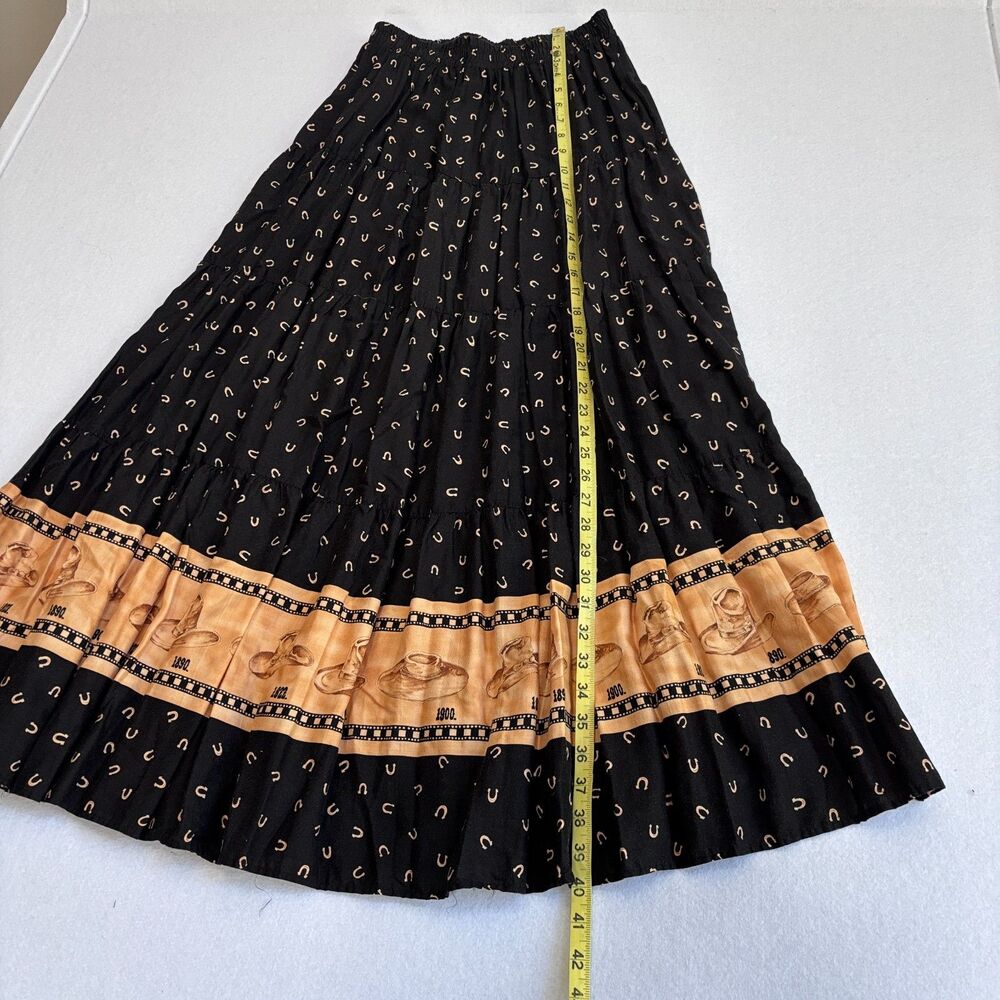 Roper VTG Tiered Horseshoe Maxi Skirt Women's M Black Pull On Horse Western 90s - Picture 8 of 8